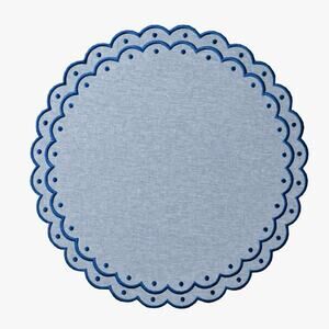 Table Two Studio Avalon Placemat Set Embroidered Chambray Linen Scalloped (4)